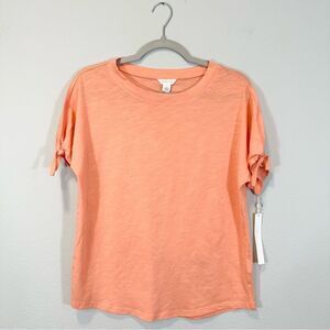 NWT Caslon Coral T-Shirt Short Tie Sleeves Cotton Knit, Size S